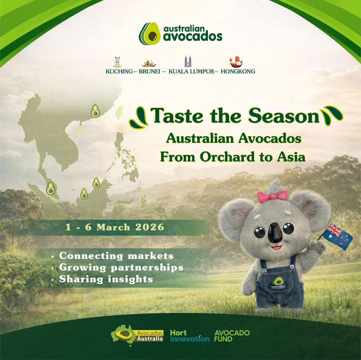 Taste the Season square social banner with map of Kuching, Brunei, Kuala Lumpur and Hong Kong