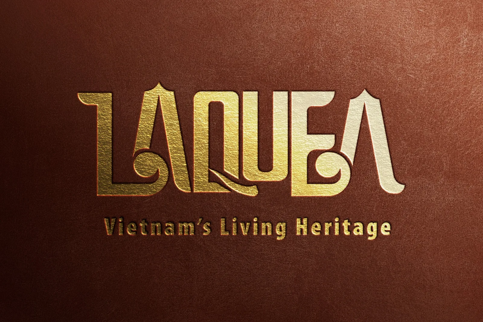 Laquea gold-embossed logo mockup on leather, Vietnam's Living Heritage